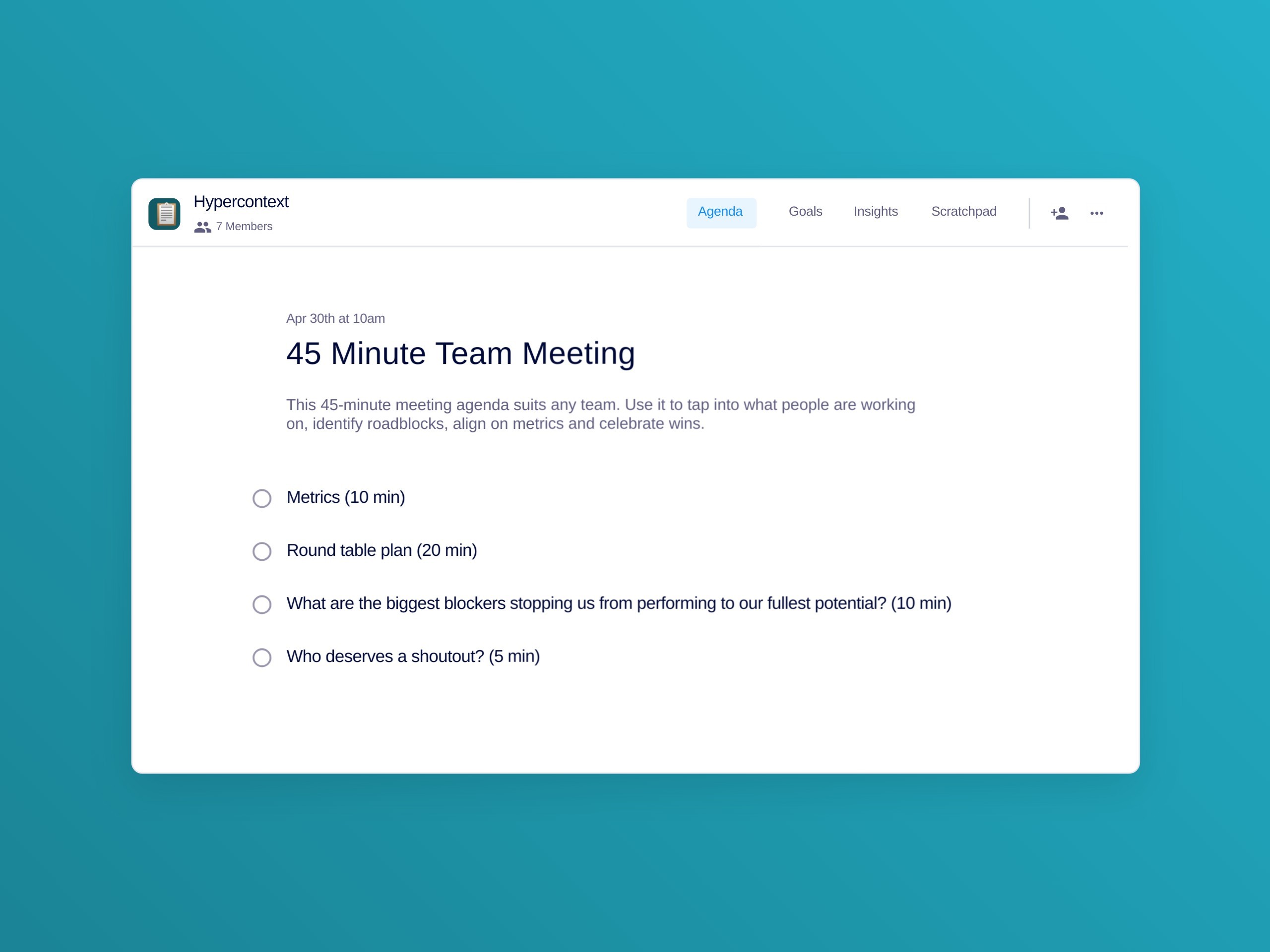 45 minute team meeting agenda template